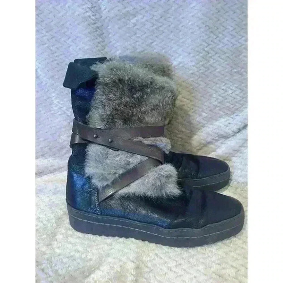 Manas Rabbit Fur & Brown Leather Womens Boots with straps, EU 39, US 8.5 - Picture 2 of 10